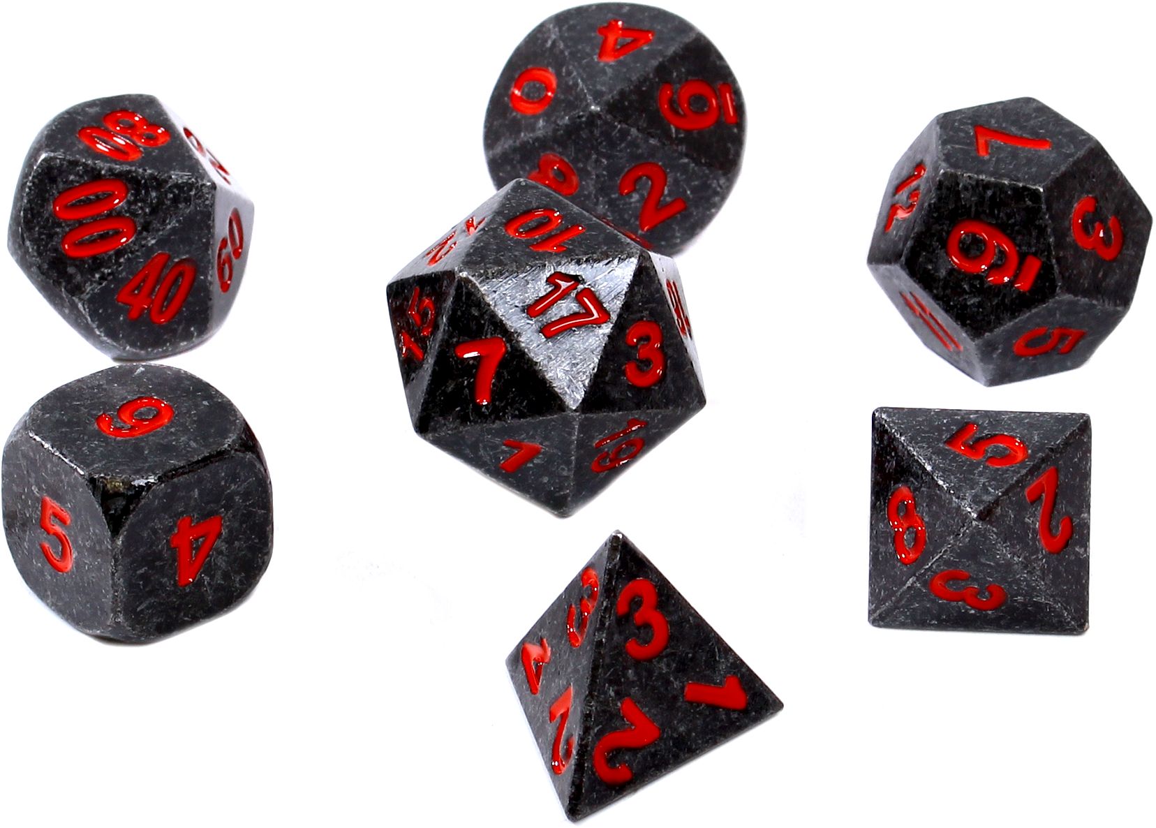 Kości RPG - Metal - Czarna Stal z Czerw. Numerami