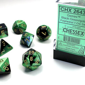 Chessex Gemini 7-Die Set - Black-Green/gold