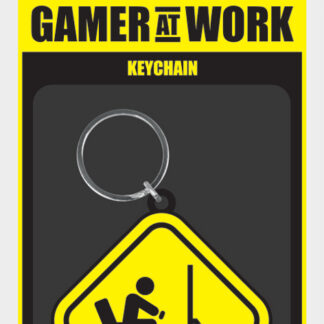 Gamer At Work Rubber Keychain - Caution Sign